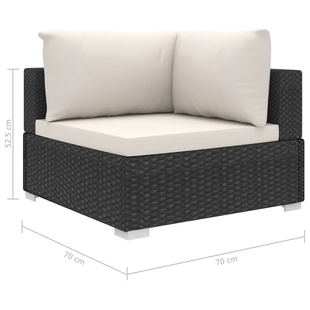 10-Delige Loungeset Met Kussens Poly Rattan Zwart Zwart en wit