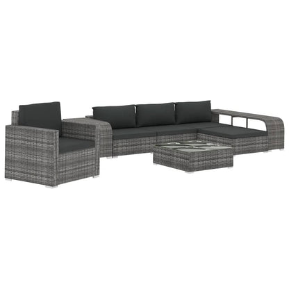 -Delige Loungeset Met Kussens Poly Rattan Grijs