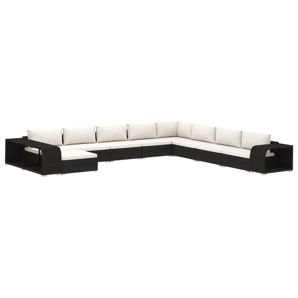 Loungeset Met Kussens Poly Rattan Zwart en wit