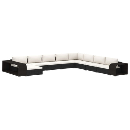 Loungeset Met Kussens Poly Rattan Zwart en wit