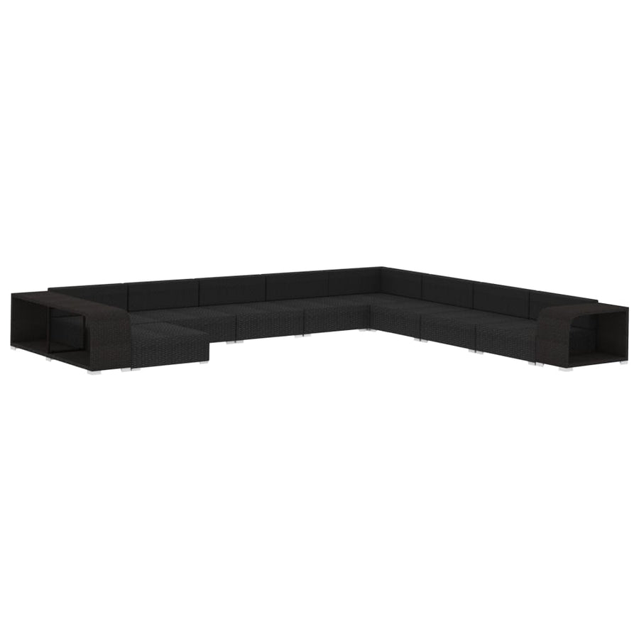 Loungeset Met Kussens Poly Rattan Zwart en wit