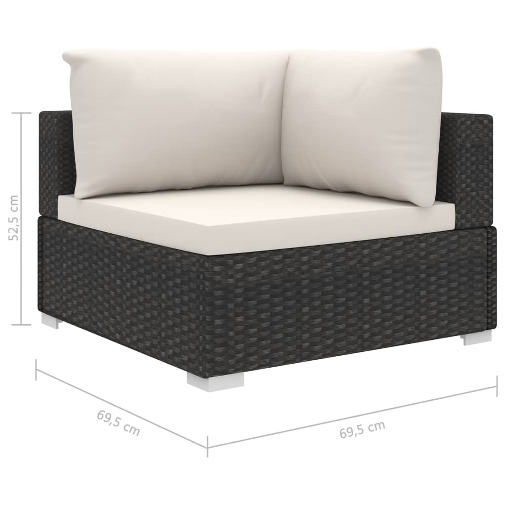 Loungeset Met Kussens Poly Rattan Zwart en wit