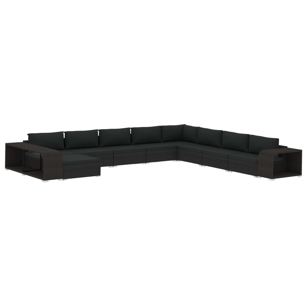 11-Delige Loungeset Met Kussens Poly Rattan Zwart