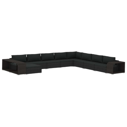 11-Delige Loungeset Met Kussens Poly Rattan Zwart