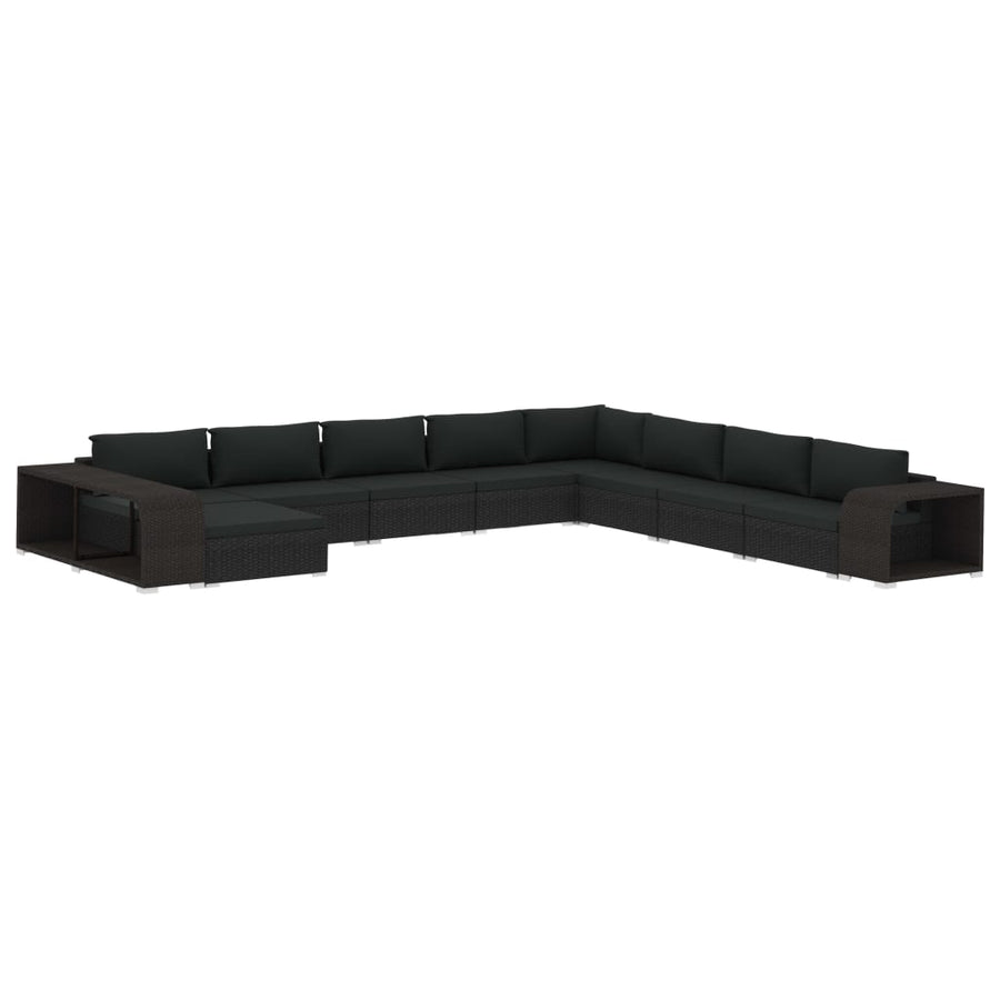 11-Delige Loungeset Met Kussens Poly Rattan Zwart