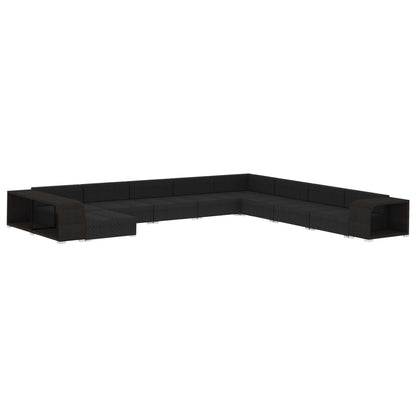 11-Delige Loungeset Met Kussens Poly Rattan Zwart