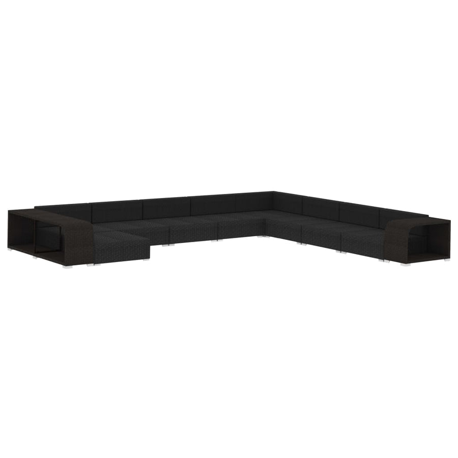 11-Delige Loungeset Met Kussens Poly Rattan Zwart