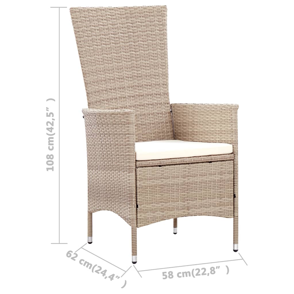 -Delige Tuinset Met Kussens Poly Rattan Beige 7 150 cm tafellengte