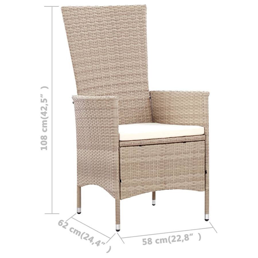 -Delige Tuinset Met Kussens Poly Rattan Beige 7 150 cm tafellengte