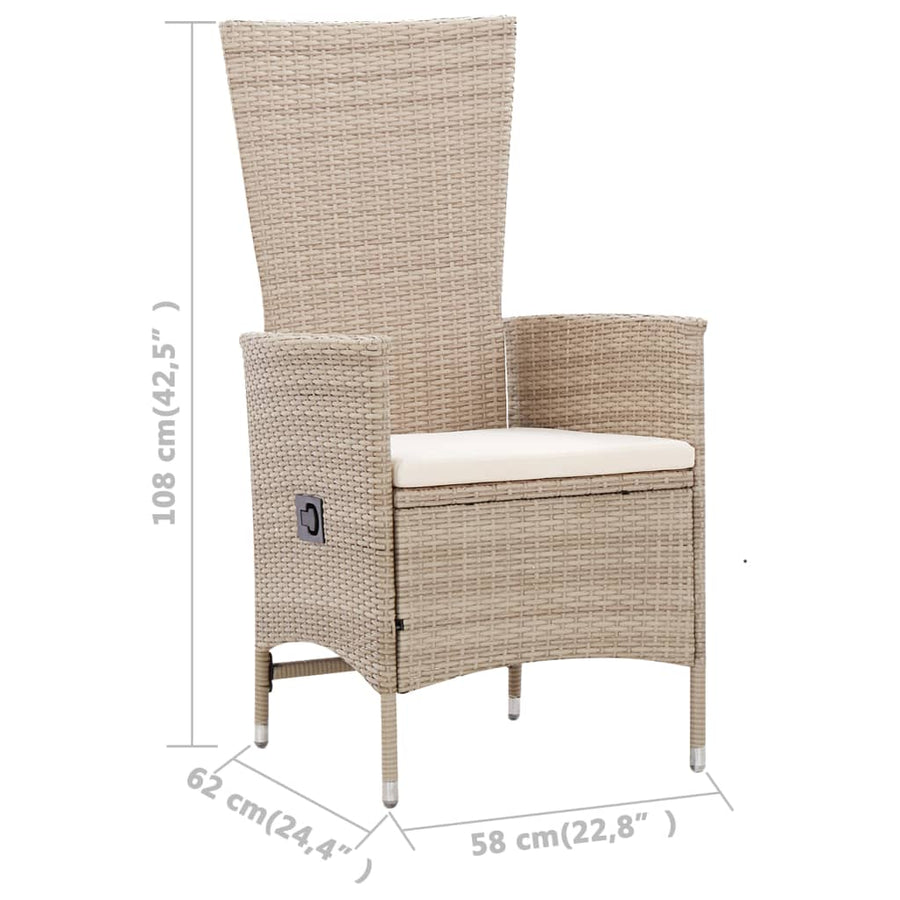 -Delige Tuinset Met Kussens Poly Rattan Beige 7 150 cm tafellengte