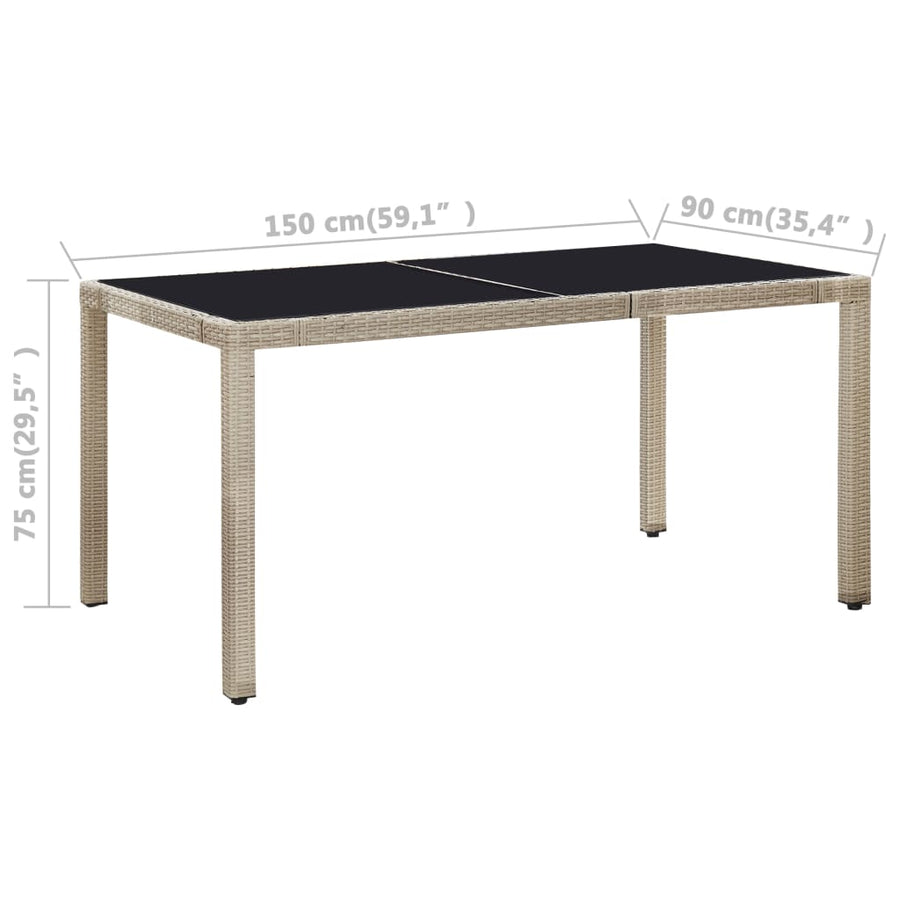 -Delige Tuinset Met Kussens Poly Rattan Beige 7 150 cm tafellengte