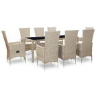 -Delige Tuinset Met Kussens Poly Rattan Beige 9 190 cm tafellengte