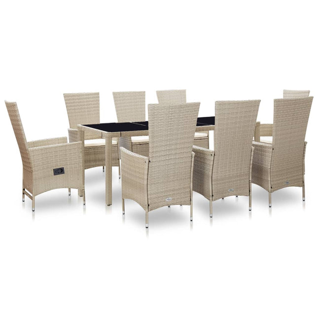 -Delige Tuinset Met Kussens Poly Rattan Beige 9 190 cm tafellengte