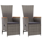 Tuinstoelen 2 st poly rattan grijs verstelbaar met kussens