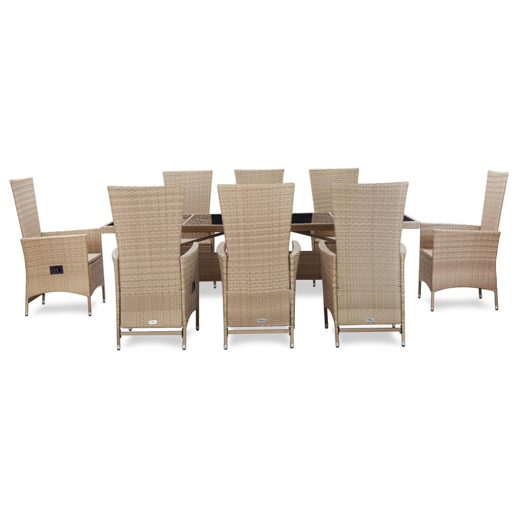 -Delige Tuinset Met Kussens Poly Rattan Beige 9 240 cm tafellengte