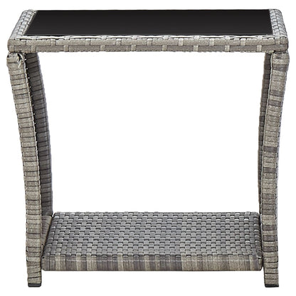 Salontafel 45X45X40 Cm Poly Rattan En Glas Grijs