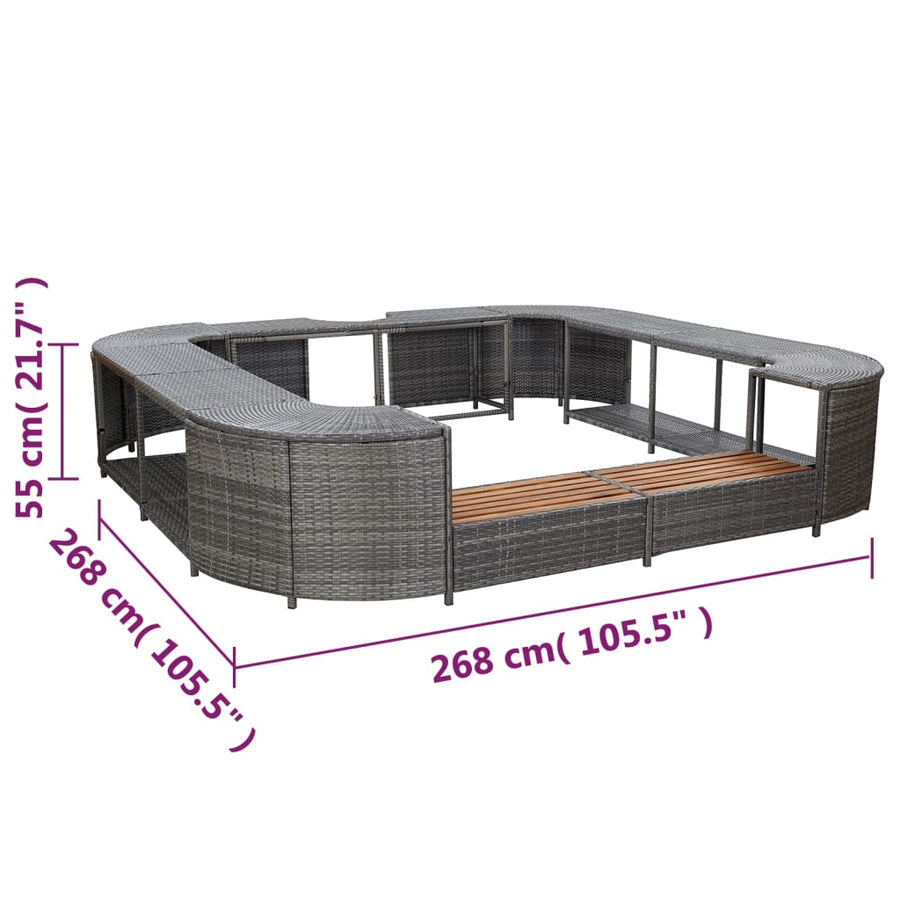Spa-Ombouw Vierkant 268X268X55 Cm Poly Rattan Grijs