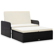 Loungeset 2-delig poly rattan zwart met kussens