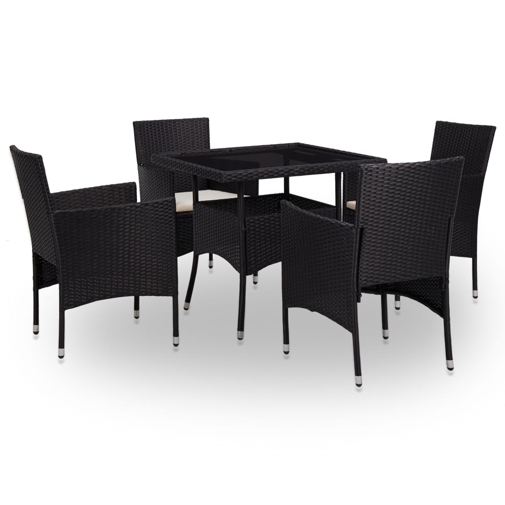 5-Delige Tuinset Poly Rattan En Glas Zwart