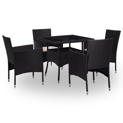 5-Delige Tuinset Poly Rattan En Glas Zwart