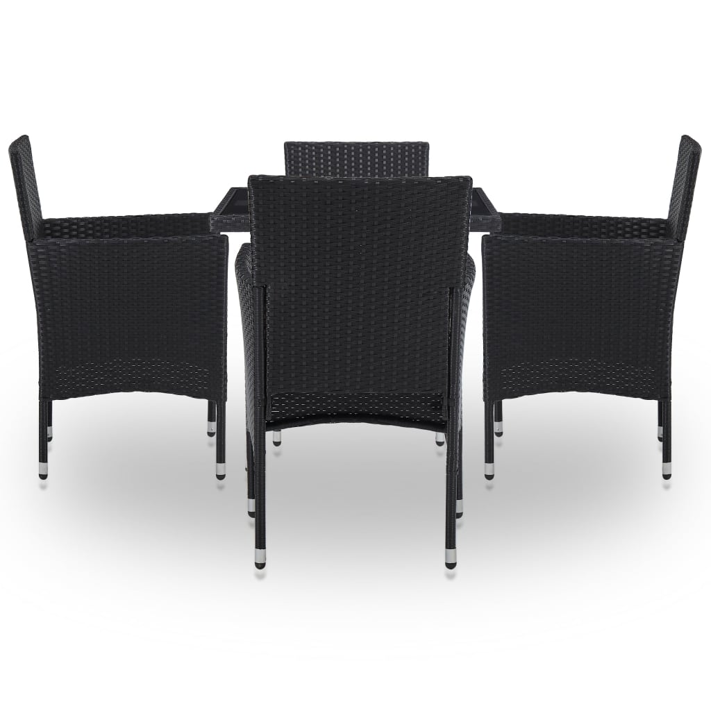 5-Delige Tuinset Poly Rattan En Glas Zwart
