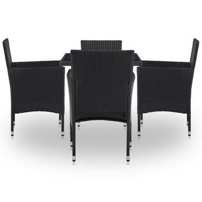 5-Delige Tuinset Poly Rattan En Glas Zwart