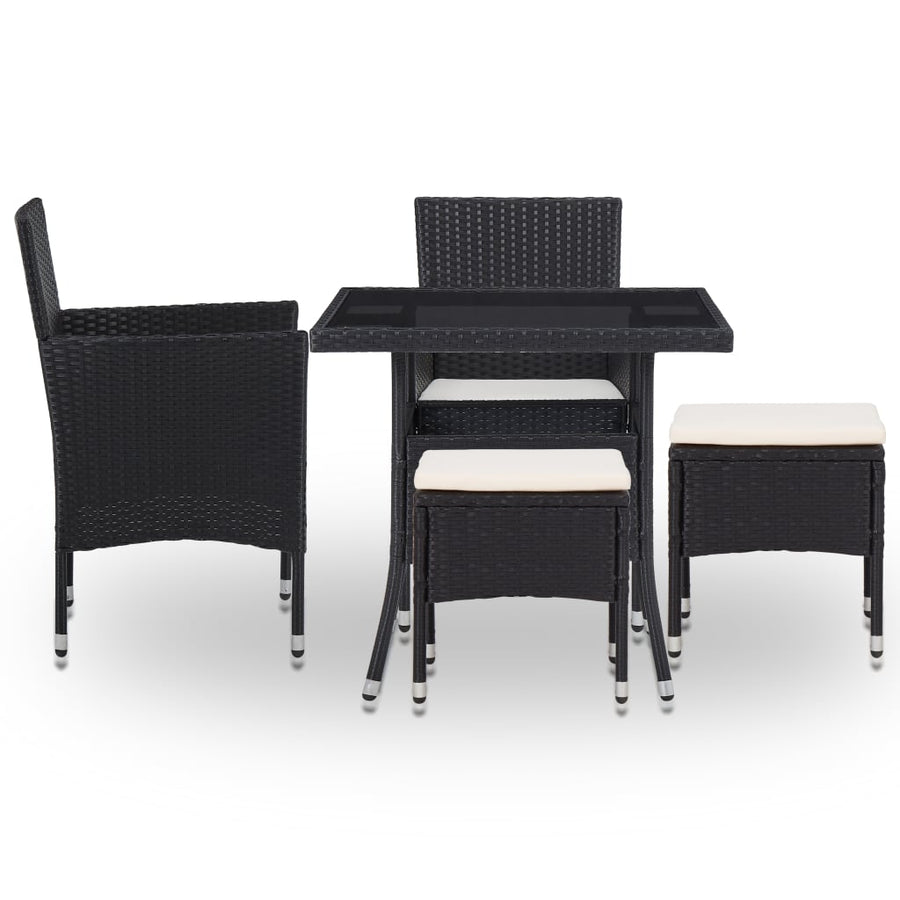 5-Delige Tuinset Poly Rattan En Glas Zwart
