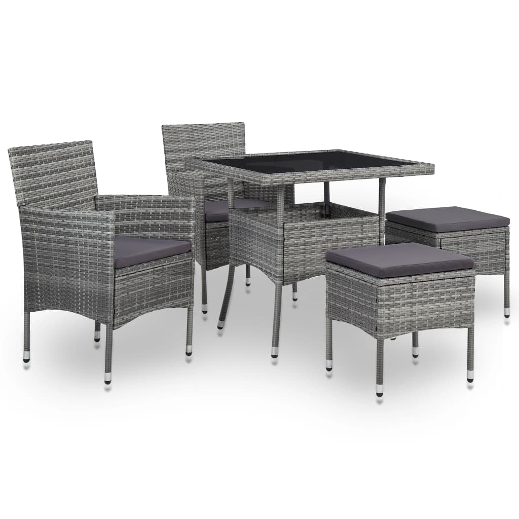 5-Delige Tuinset Poly Rattan En Glas Zwart