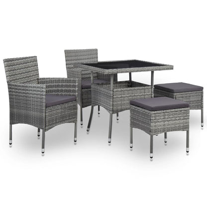 5-Delige Tuinset Poly Rattan En Glas Zwart