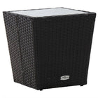Theetafel 41,5x41,5x43 cm poly rattan gehard glas zwart