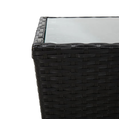 Theetafel 4,5X4,5X43 Cm Poly Rattan En Gehard Zwart Glas
