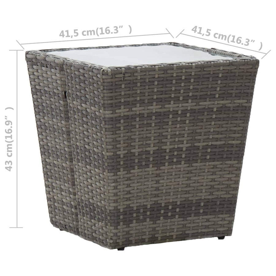Theetafel 4,5X4,5X43 Cm Poly Rattan En Gehard Grijs Glas