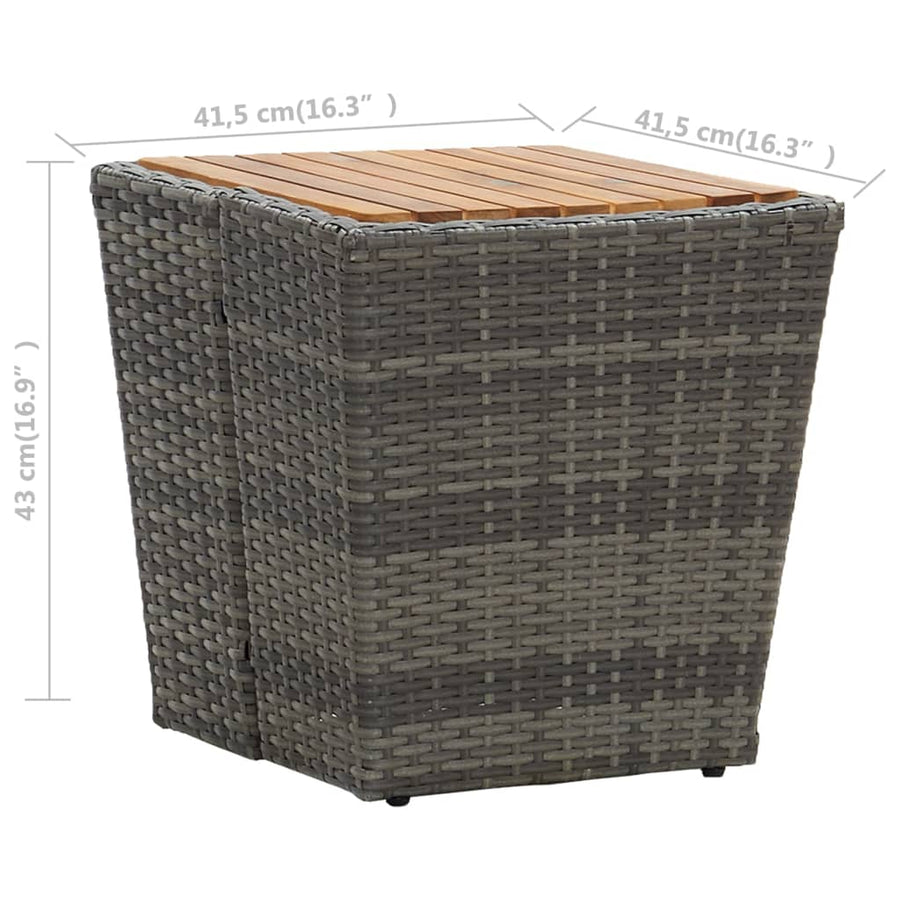 Theetafel 4,5X4,5X43 Cm Poly Rattan Massief Acacia Grijs Hout