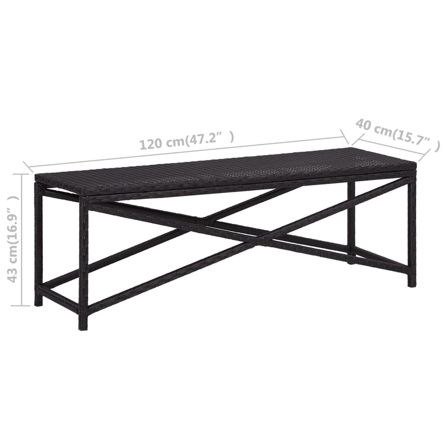 Tuinbank Poly Rattan 120 cm Zwart