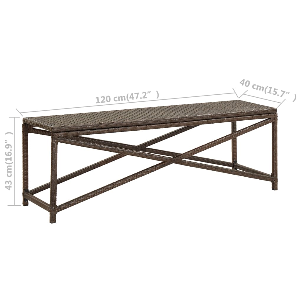 Tuinbank Poly Rattan 120 cm Bruin