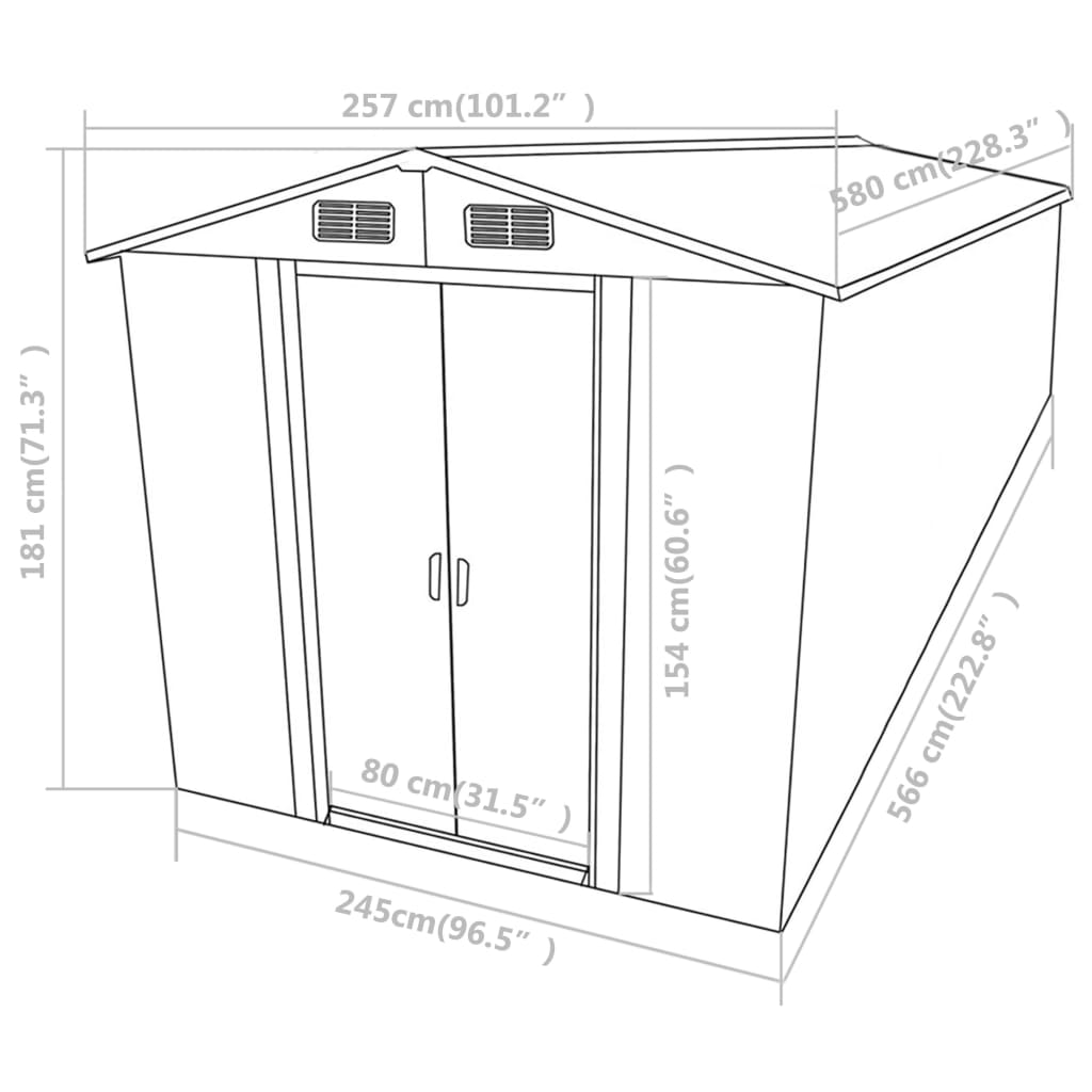 Tuinschuur 257X580X181 Cm Metaal Grijs