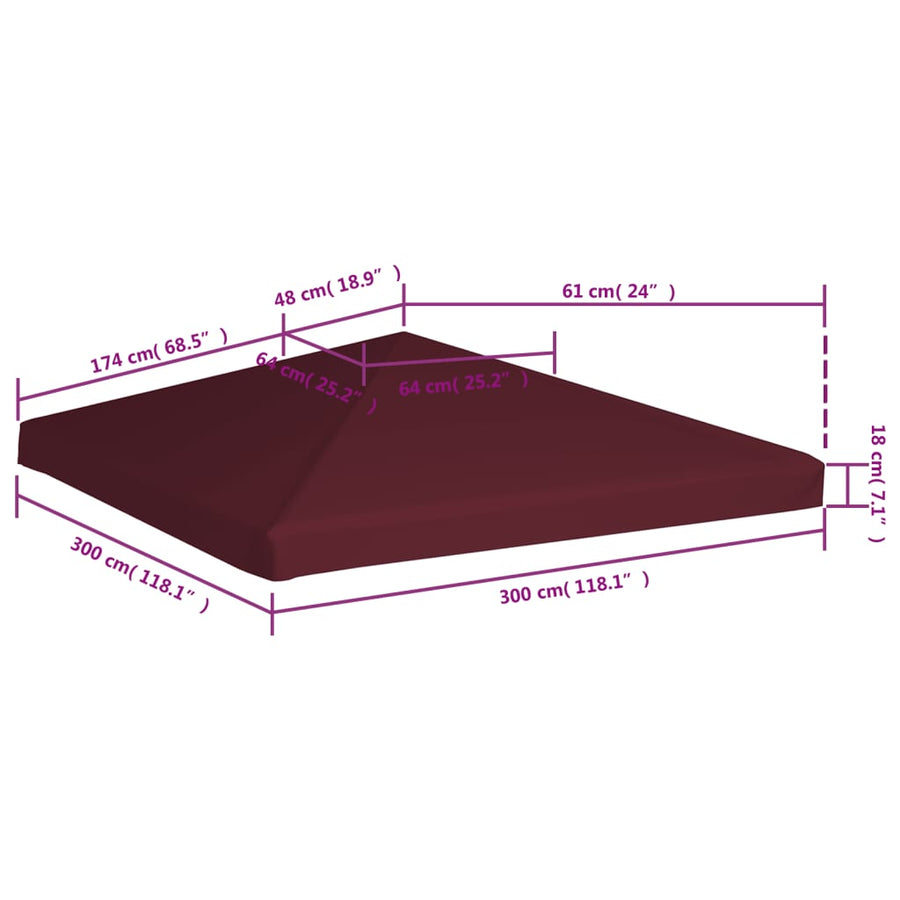 Prieeldak 310 G/M² Bordeaux 3 x 3 m Bordeauxrood