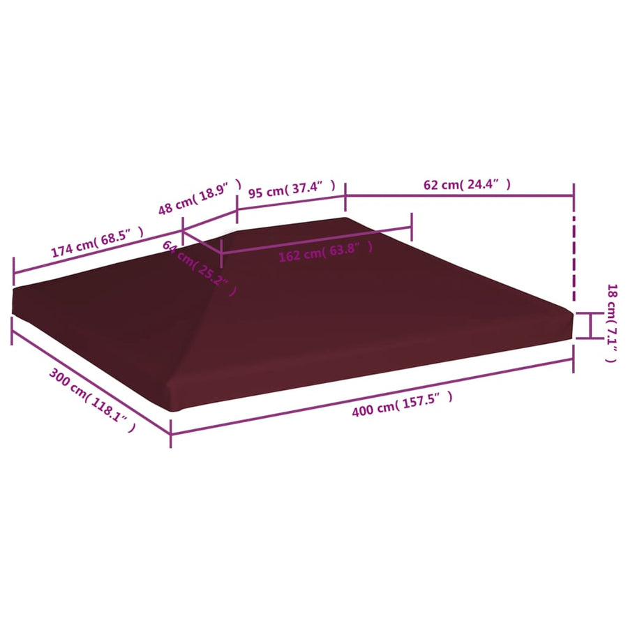 Prieeldak 310 G/M² Bordeaux 3 x 4 m Bordeauxrood