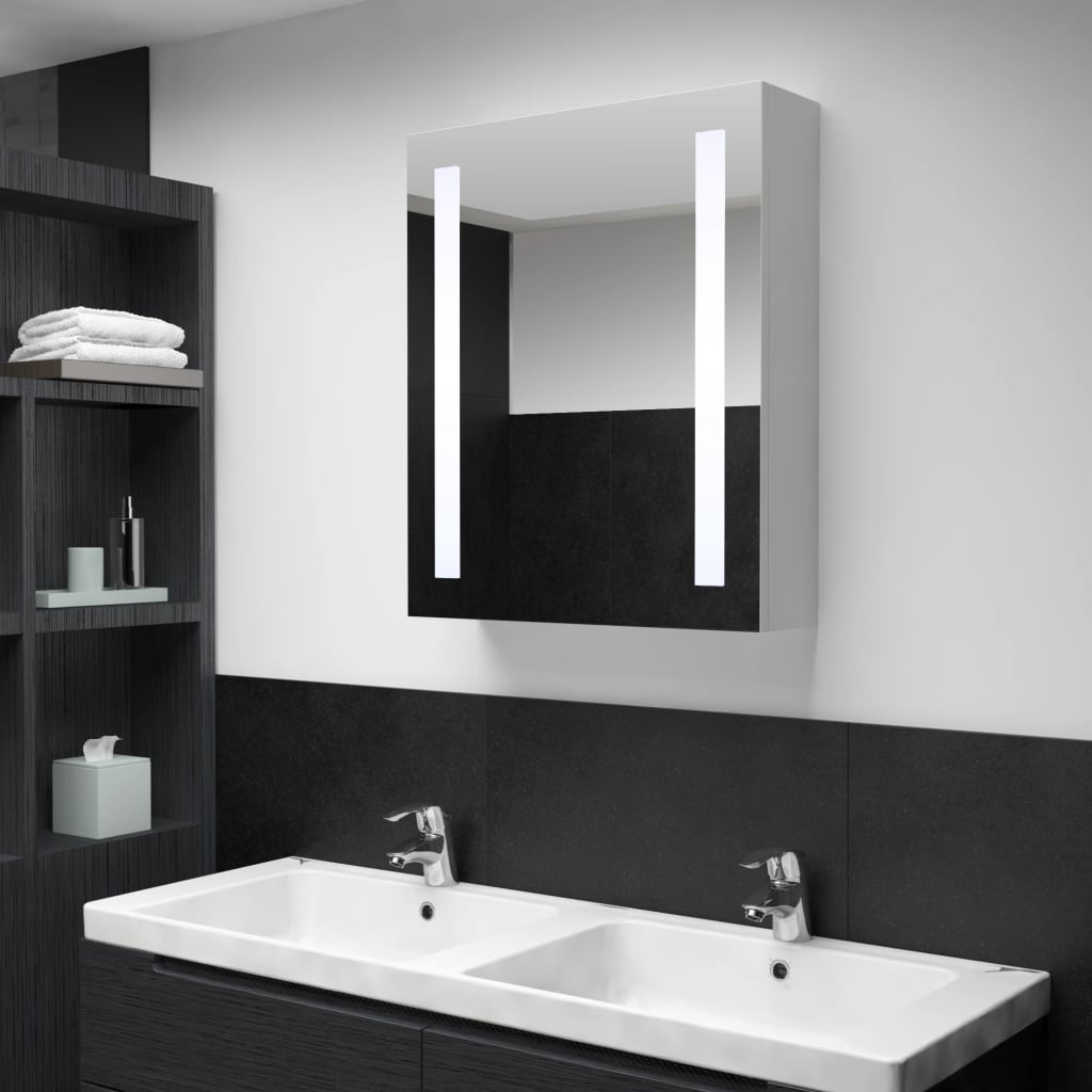 Badkamerkast Met Spiegel En Led 50 x 13 x 70 cm wit en zilver