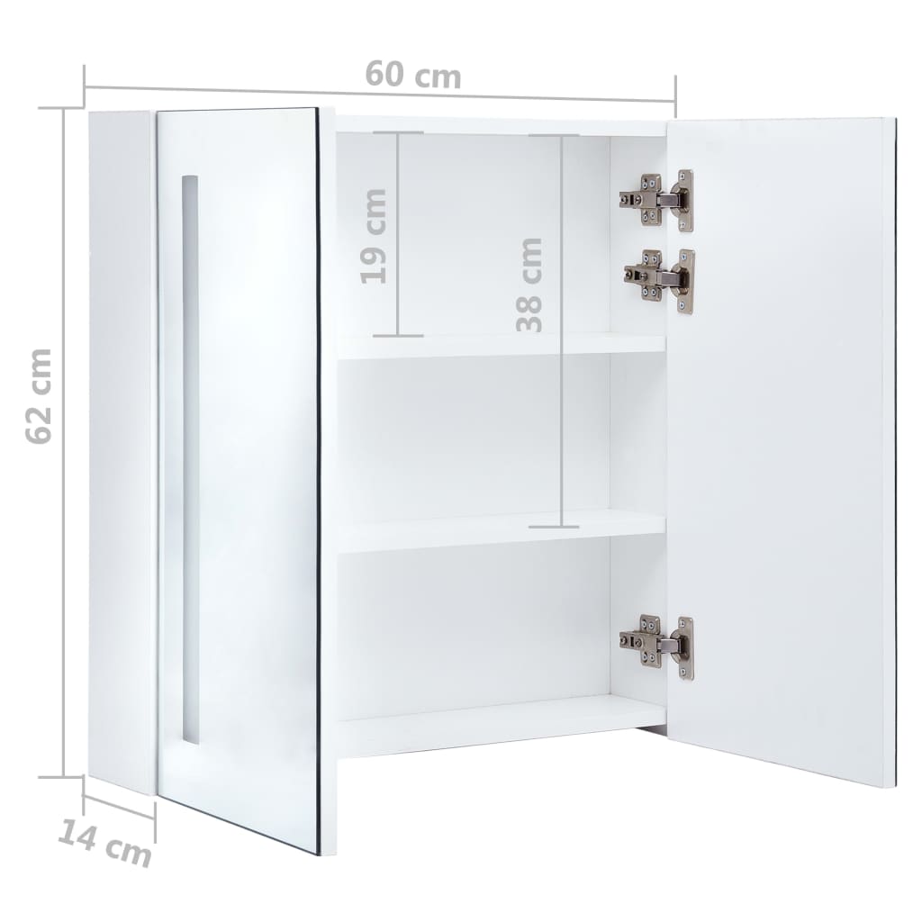 Badkamerkast Met Spiegel En Led 60X4X62 Cm 62 x 14 x 60 cm wit en zilver