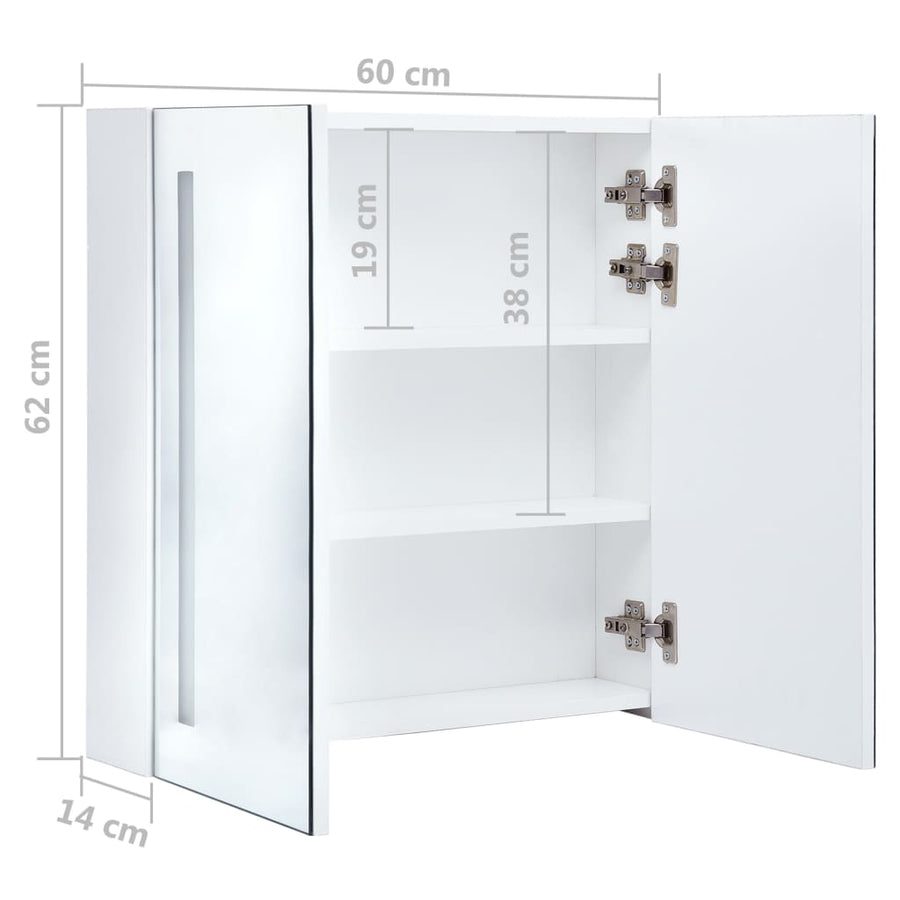 Badkamerkast Met Spiegel En Led 60X4X62 Cm 62 x 14 x 60 cm wit en zilver