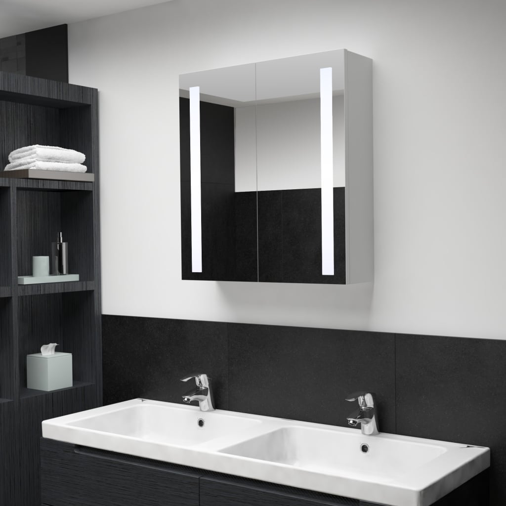 Badkamerkast Met Spiegel En Led 60X4X62 Cm 62 x 14 x 60 cm wit en zilver