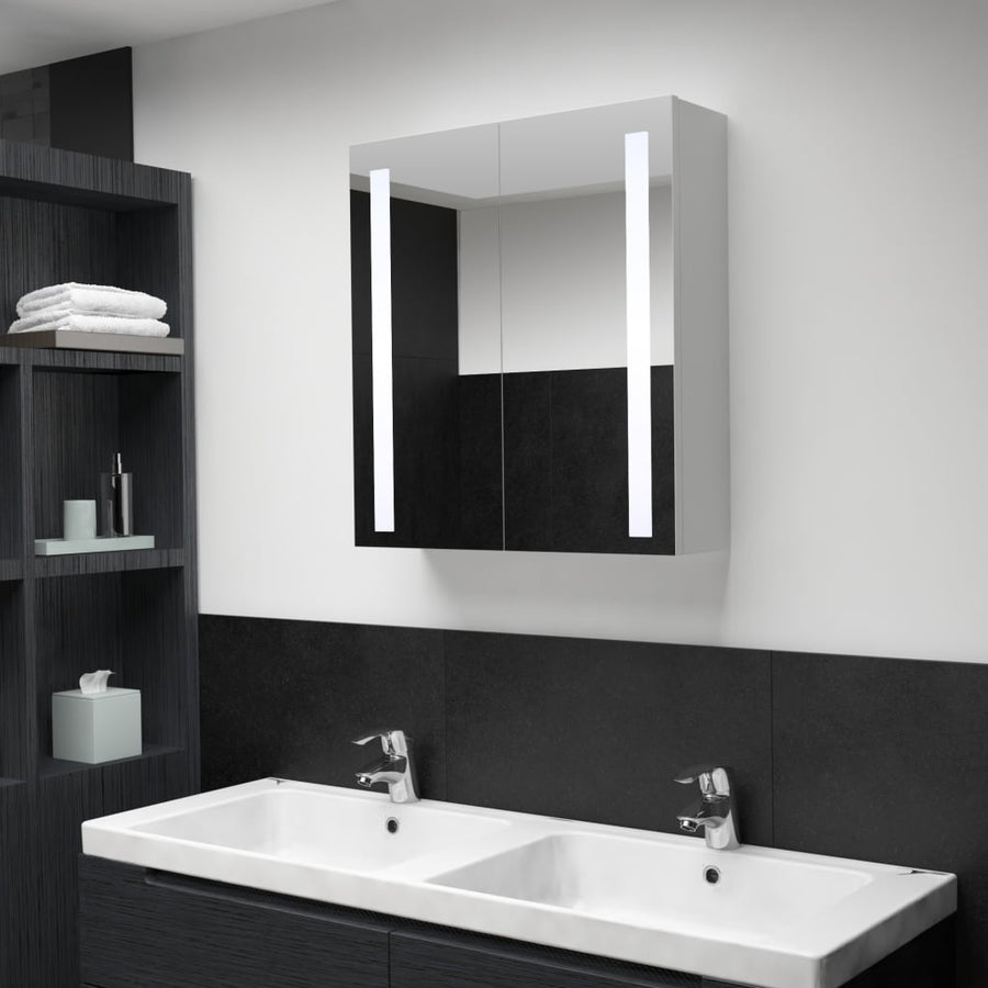 Badkamerkast Met Spiegel En Led 60X4X62 Cm 62 x 14 x 60 cm wit en zilver