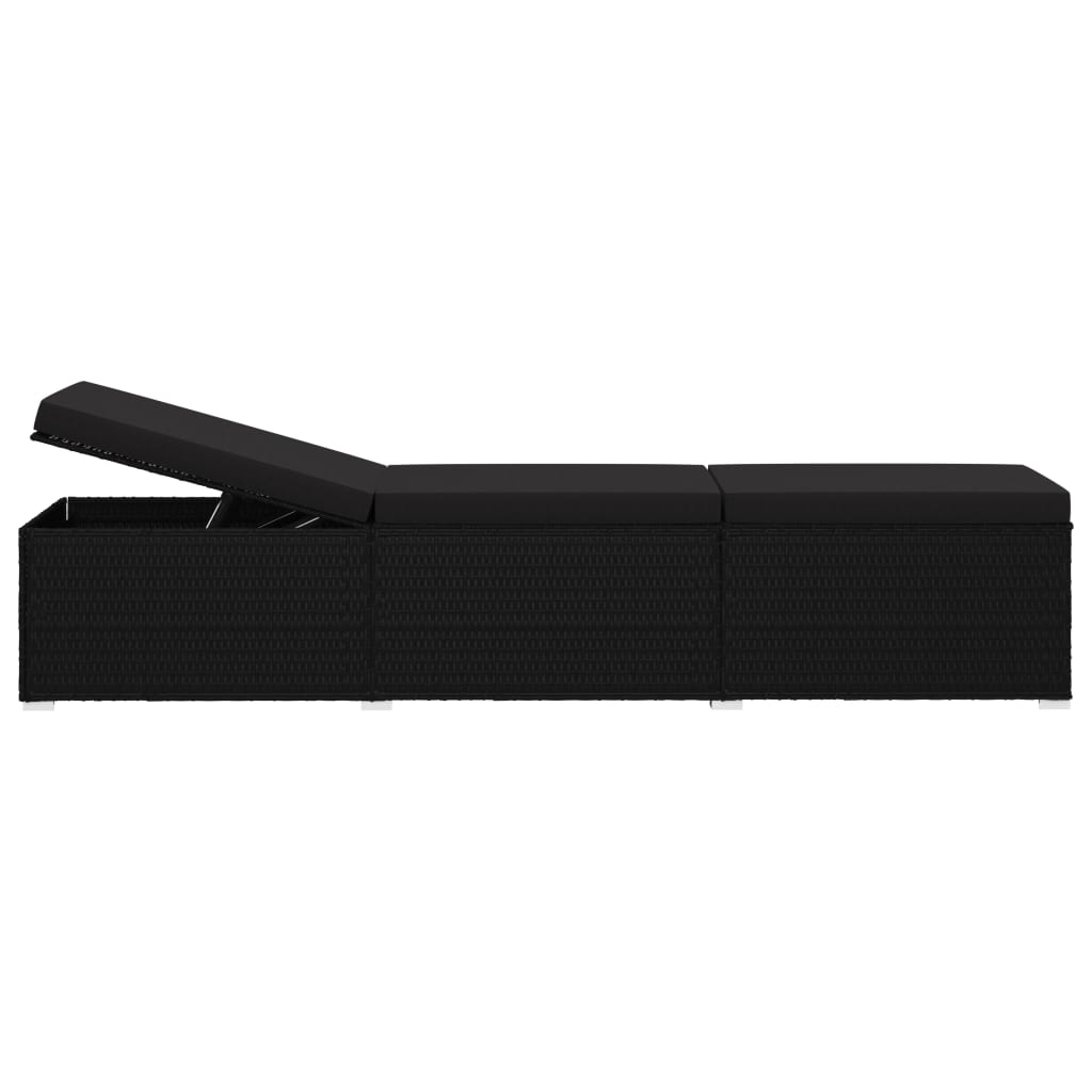 Ligbed Met Kussen Poly Rattan Zwart
