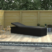 Ligbed poly rattan zwart met kussen