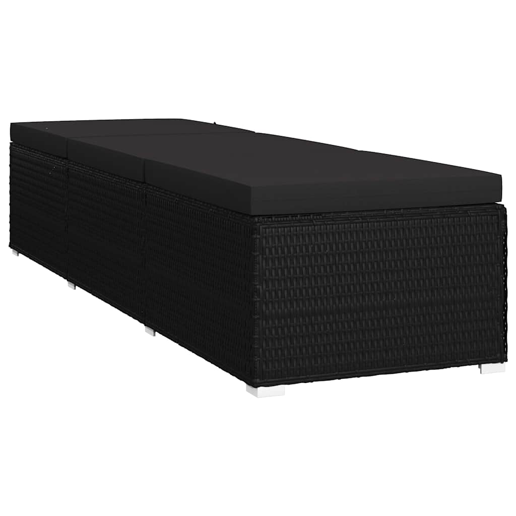 Tuin zonligstoelen met kussen 3 pcs Zwart Poly riet