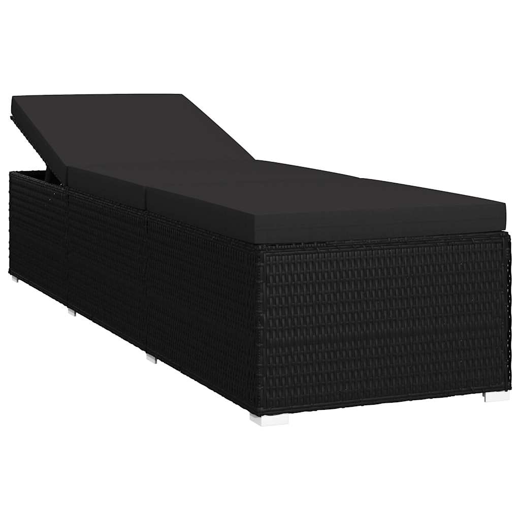 Tuin zonligstoelen met kussen 3 pcs Zwart Poly riet