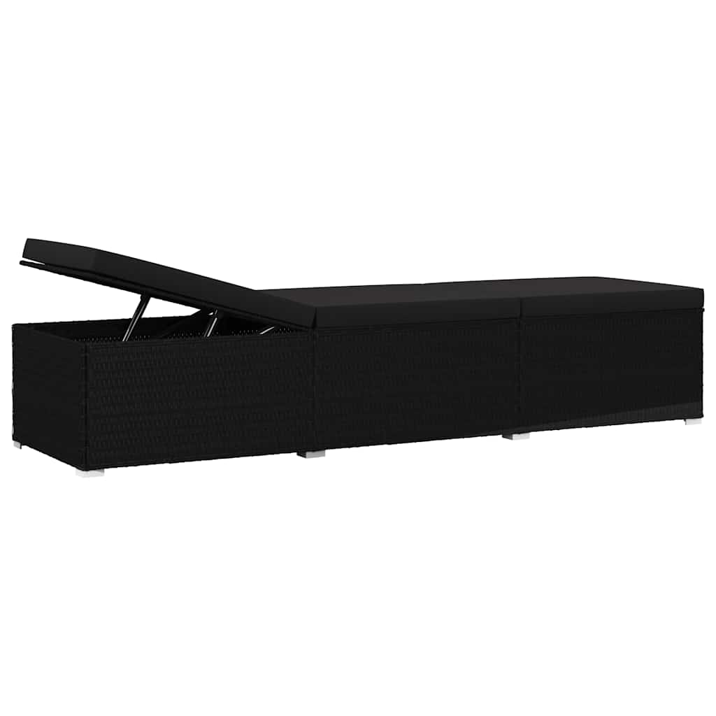 Tuin zonligstoelen met kussen 3 pcs Zwart Poly riet
