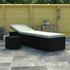 Lounger with cushion and tea table poly rattan cream white