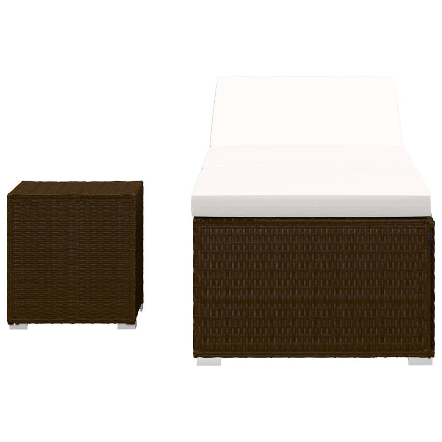 Ligbed Met Kussen En Theetafel Poly Rattan Bruin
